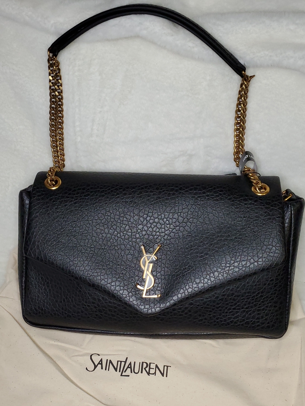 Ysl Jumbo Size Black Canvas Textured  Shoulder Bag with Gold Hardware - Picture 3 of 9